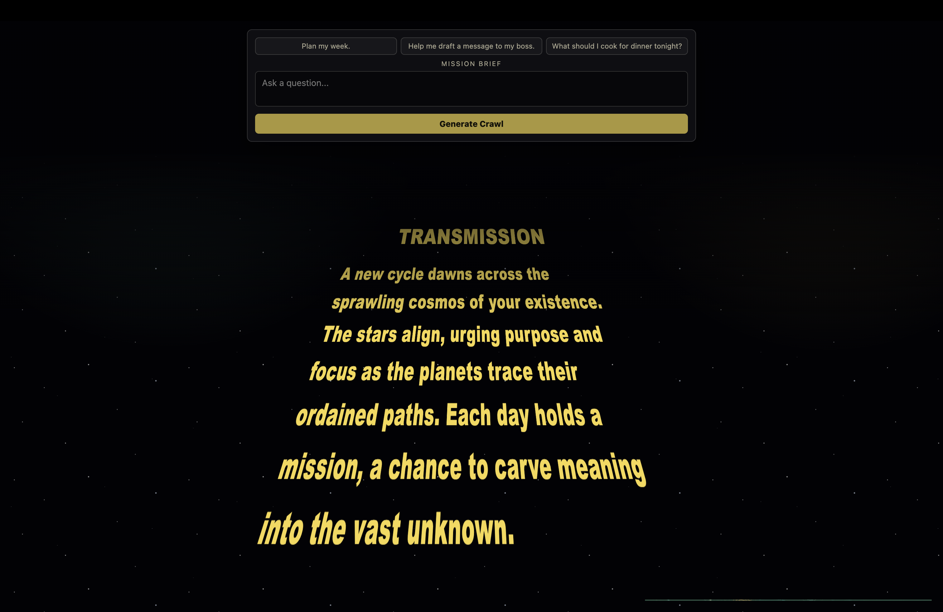 AI that responds in Star Wars crawl style logo