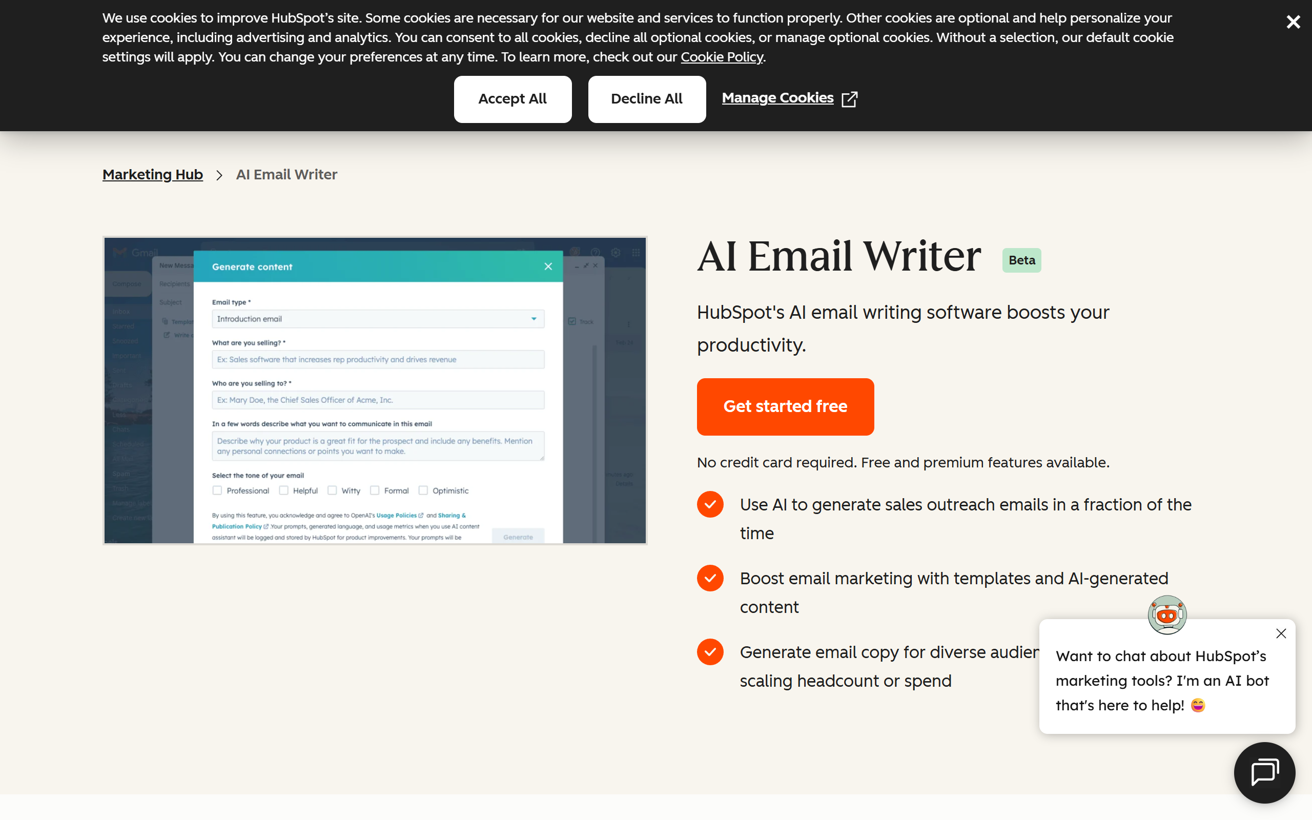 AI Email Writer | HubSpot screenshot