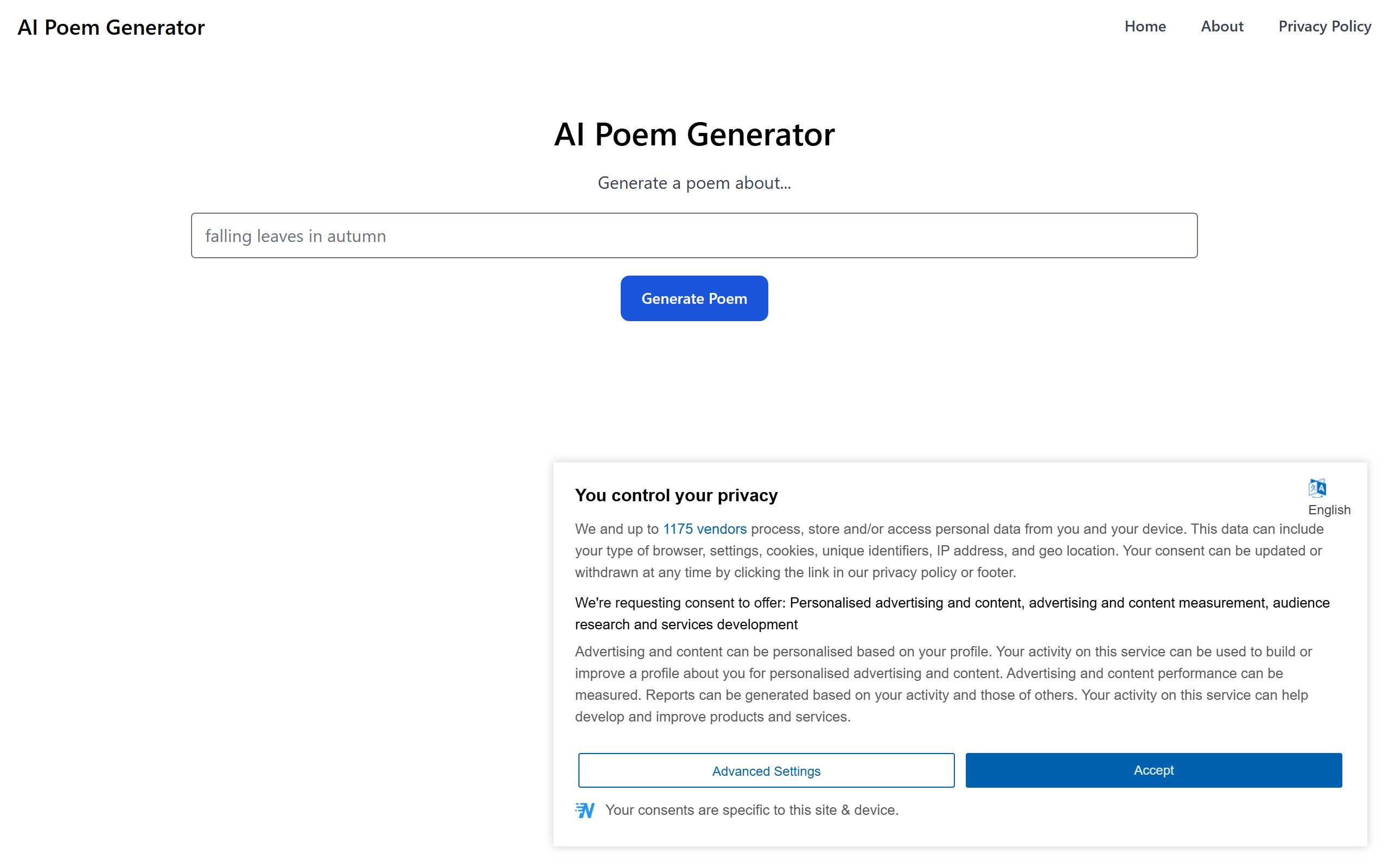 AI Poem Generator screenshot