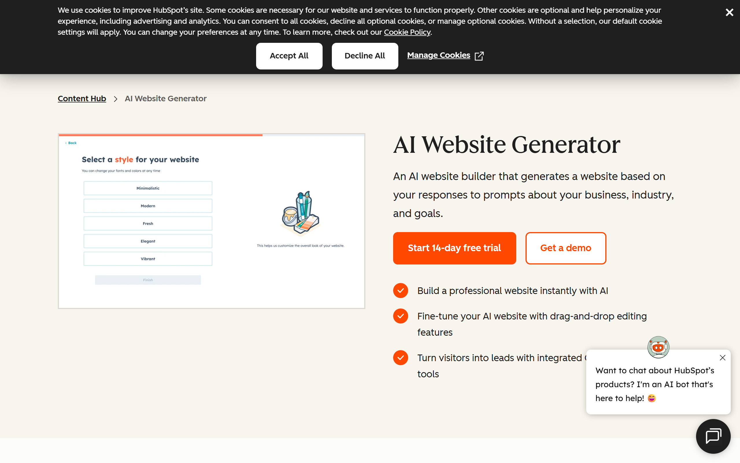 AI Website Generator | HubSpot screenshot