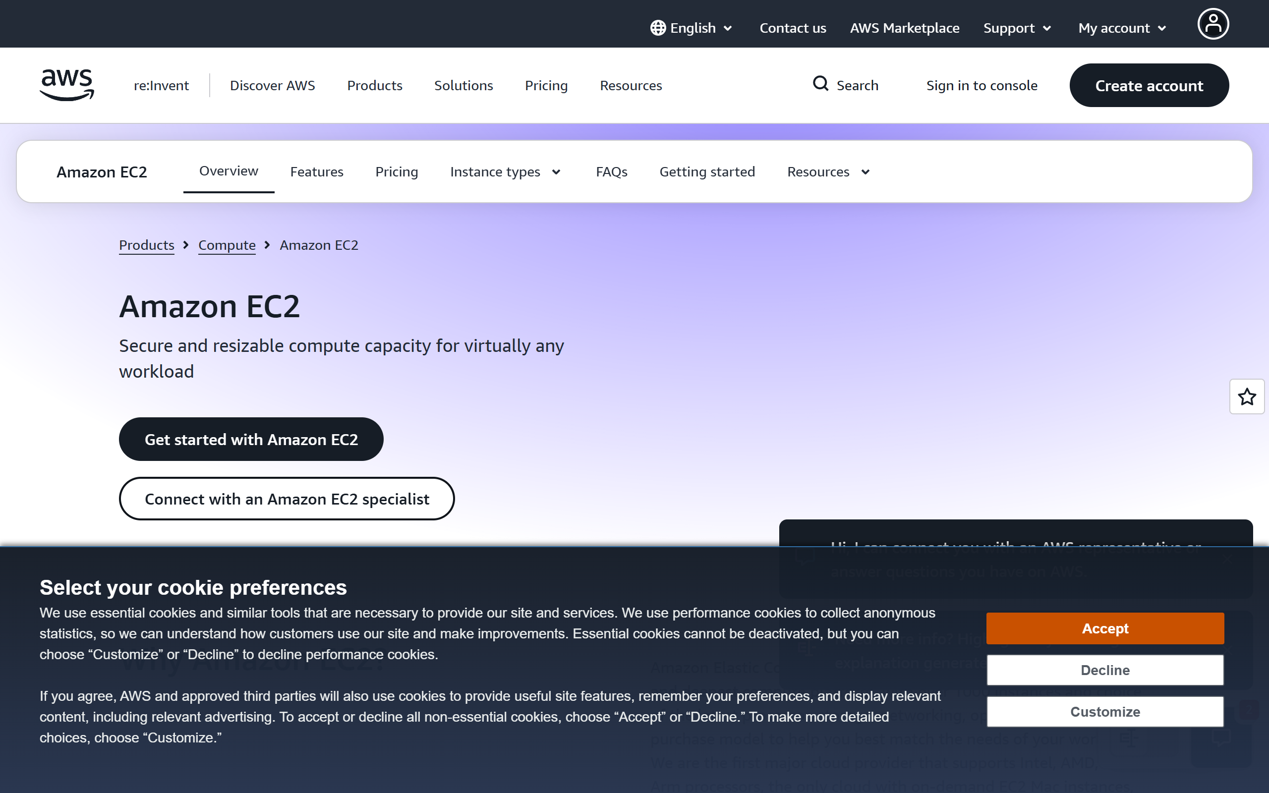 Amazon EC2 screenshot