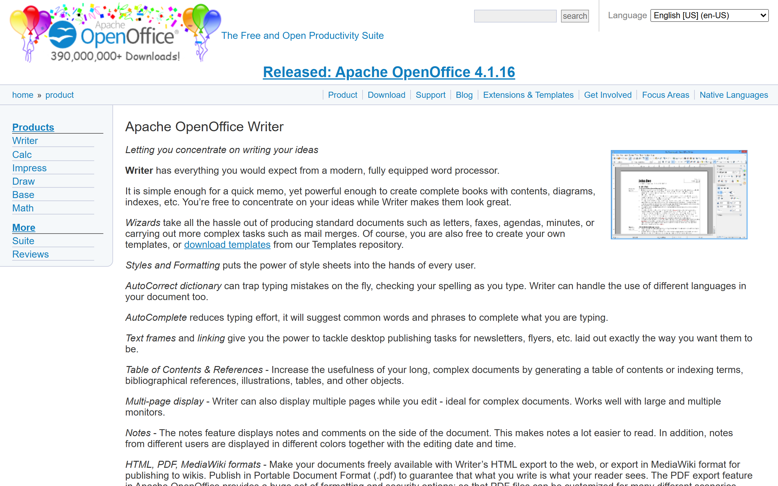 Apache OpenOffice Writer screenshot