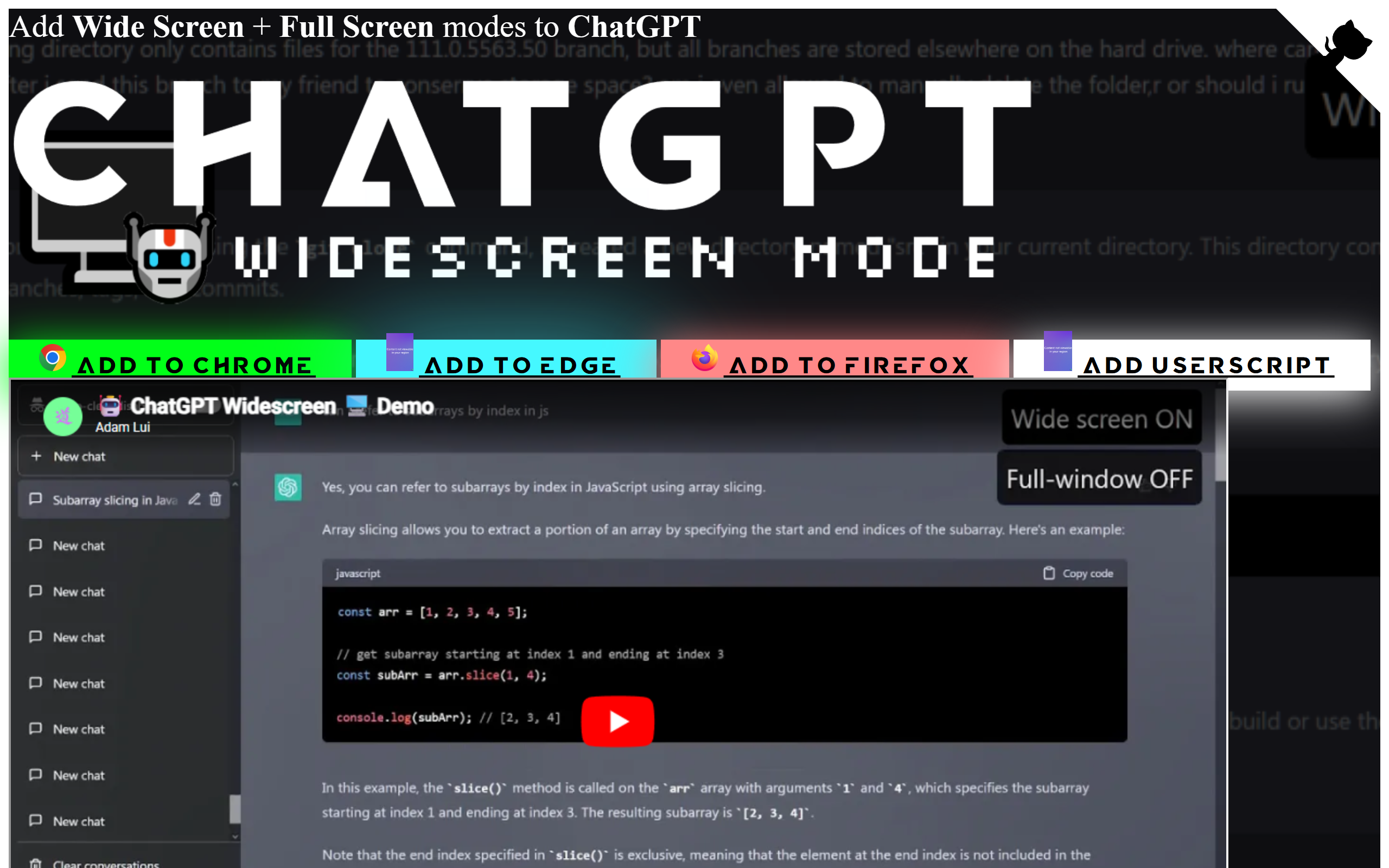 ChatGPT Widescreen Mode screenshot