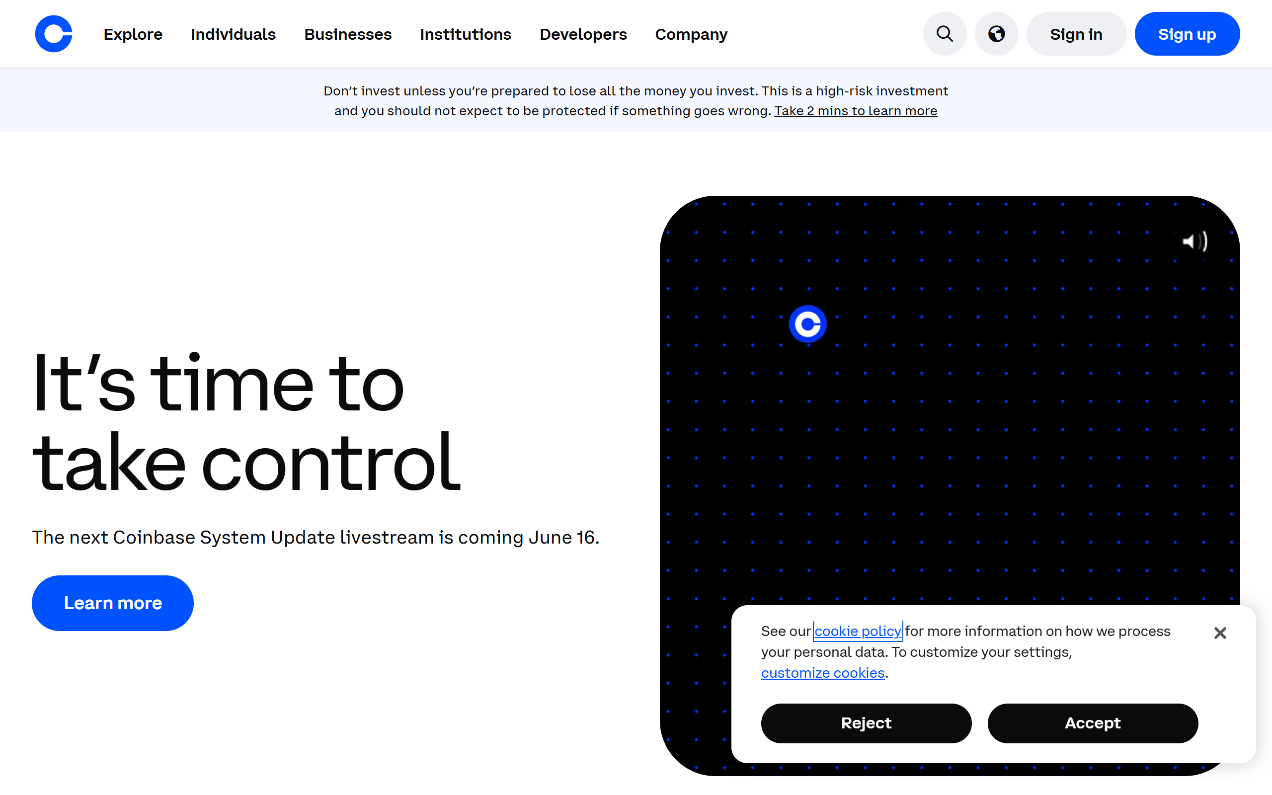 Coinbase Exchange screenshot