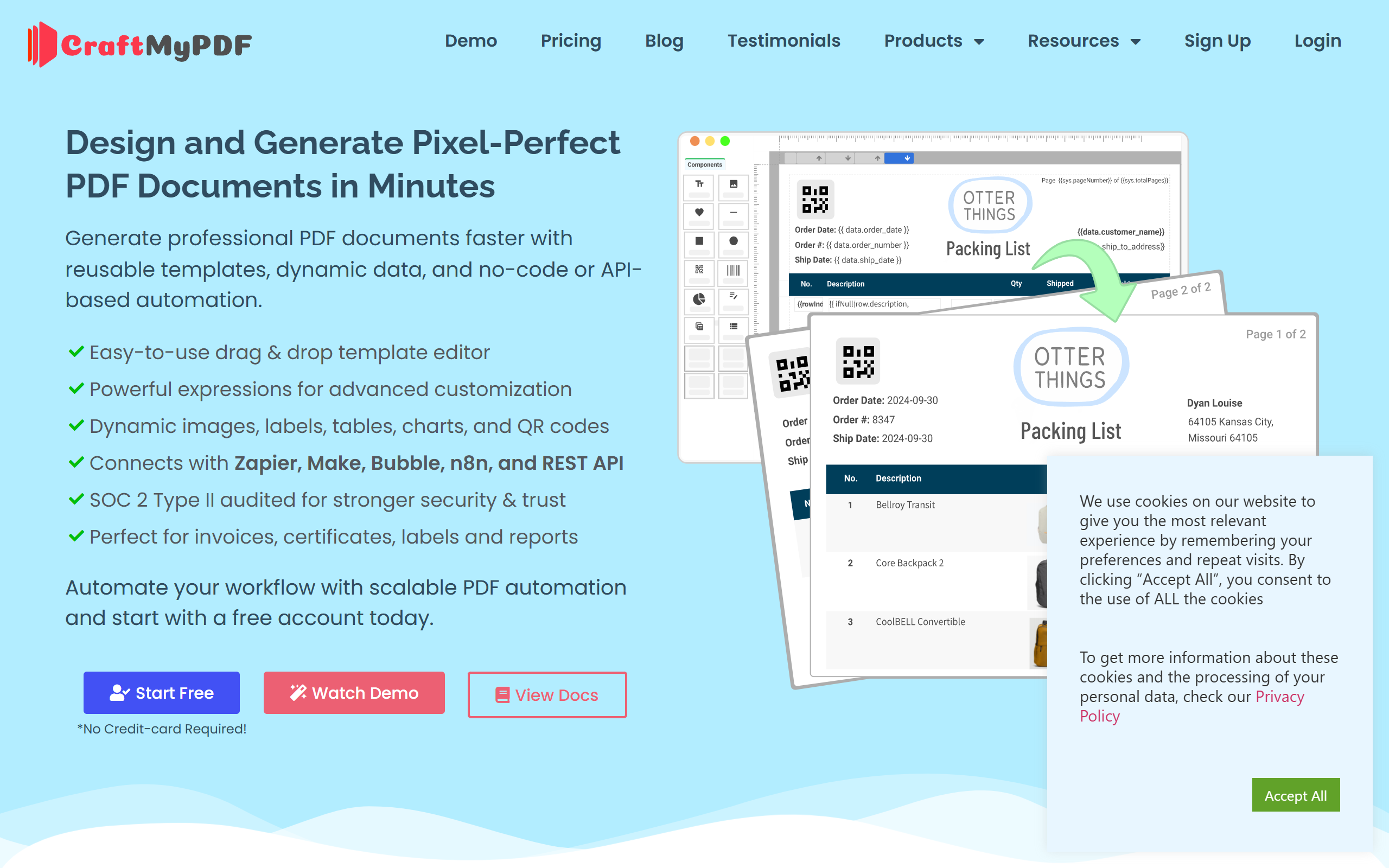 CraftMyPDF screenshot