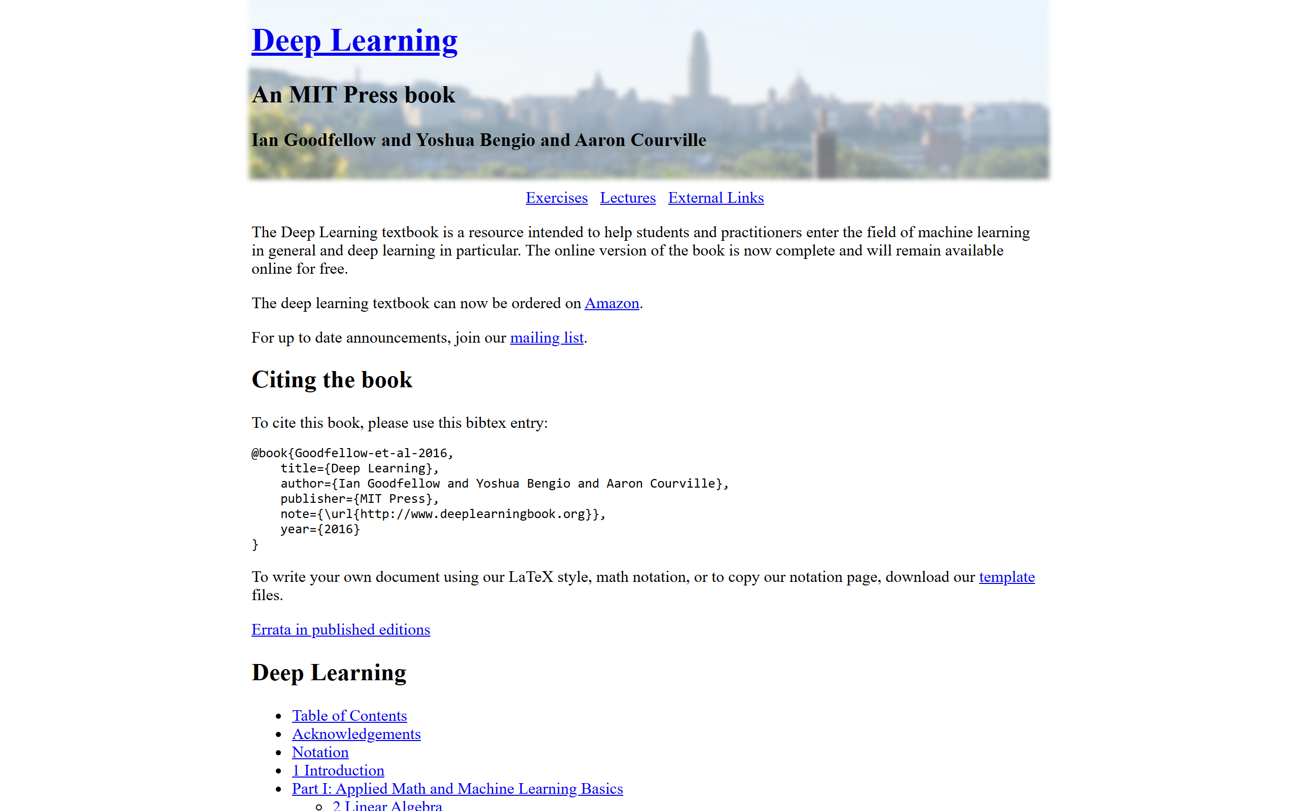 Deep Learning Book by Ian Goodfellow, Yoshua Bengio, and Aaron Courville screenshot