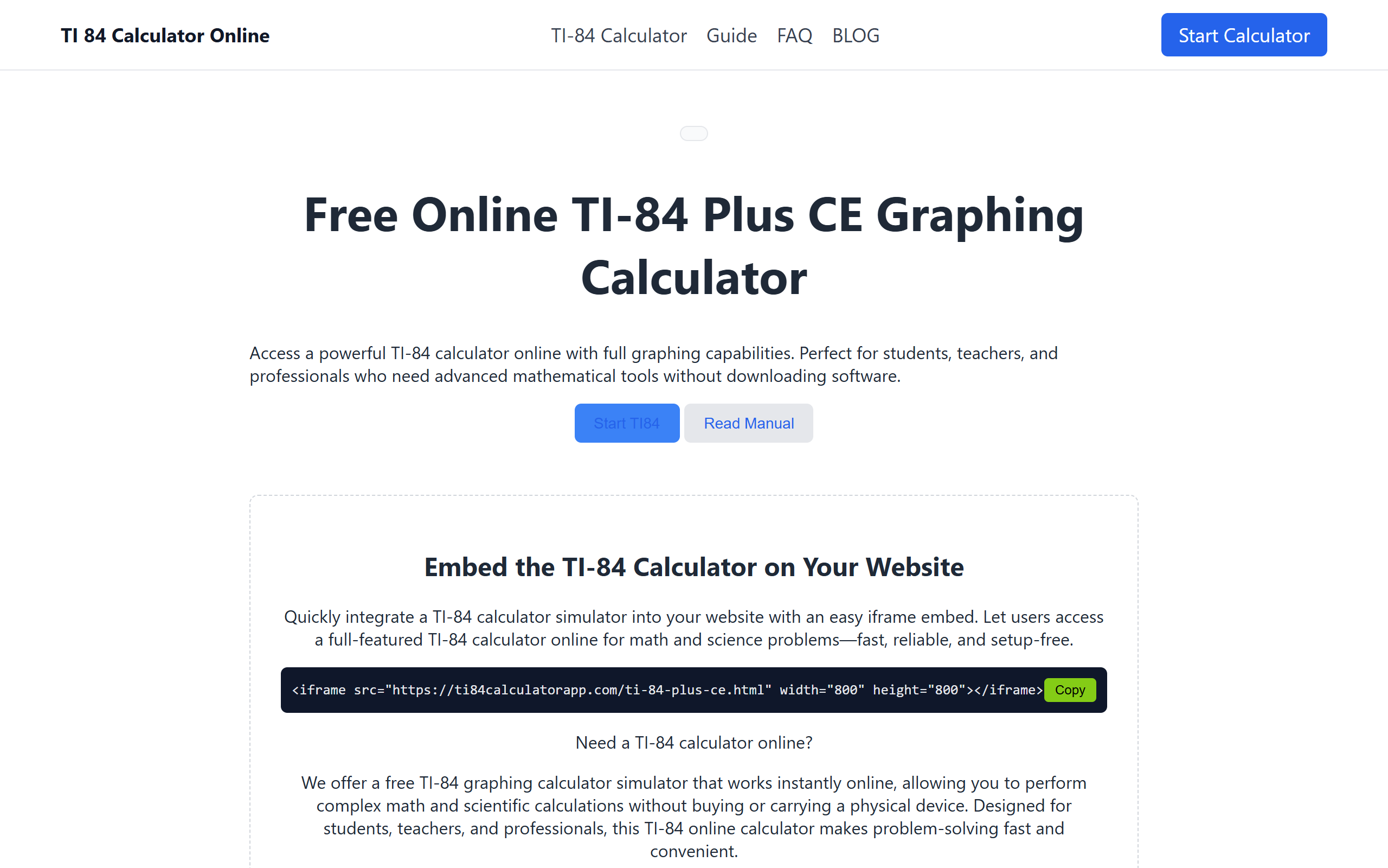 Free Online TI-84  Calculator screenshot