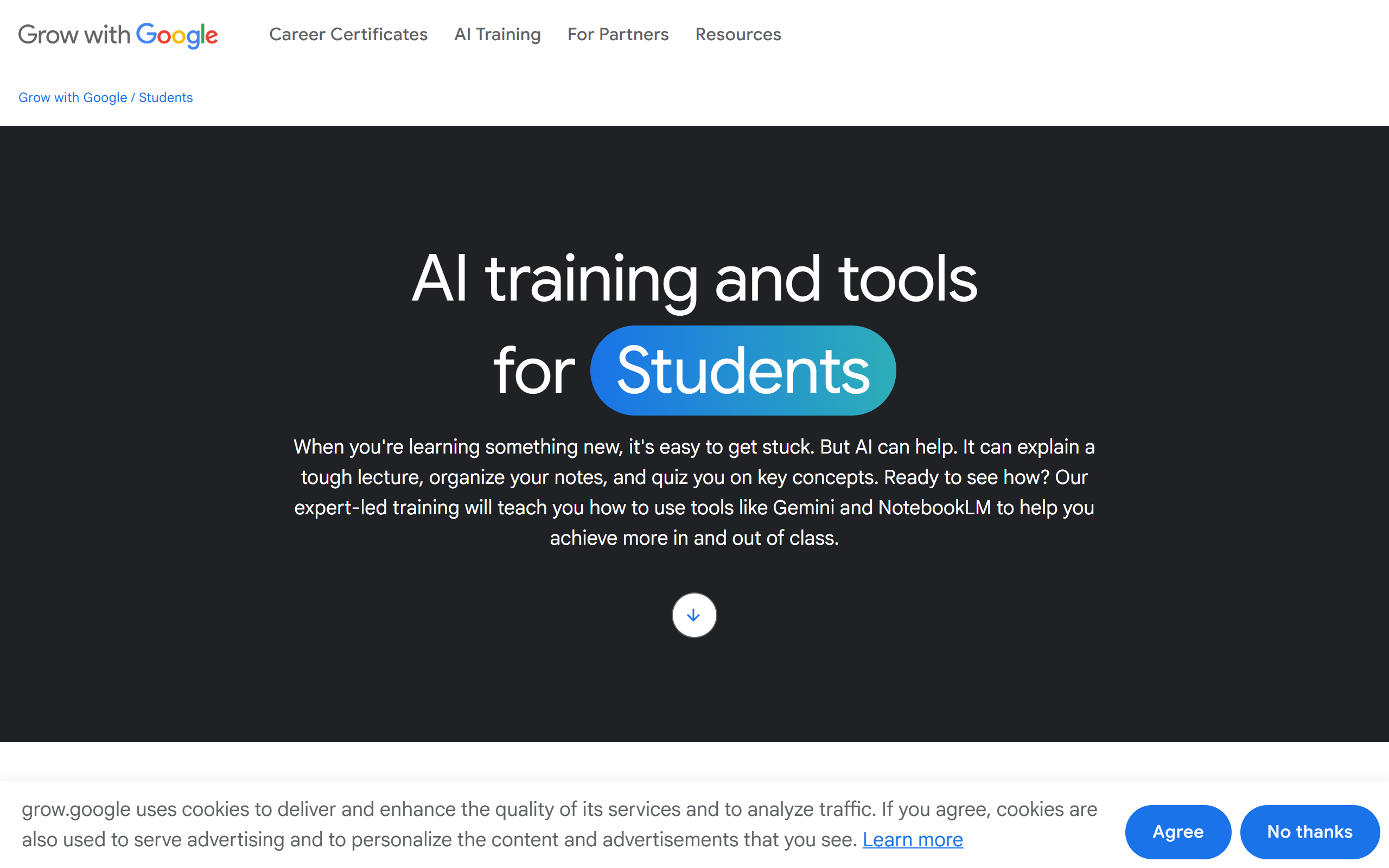 Google AI Pro for Students screenshot