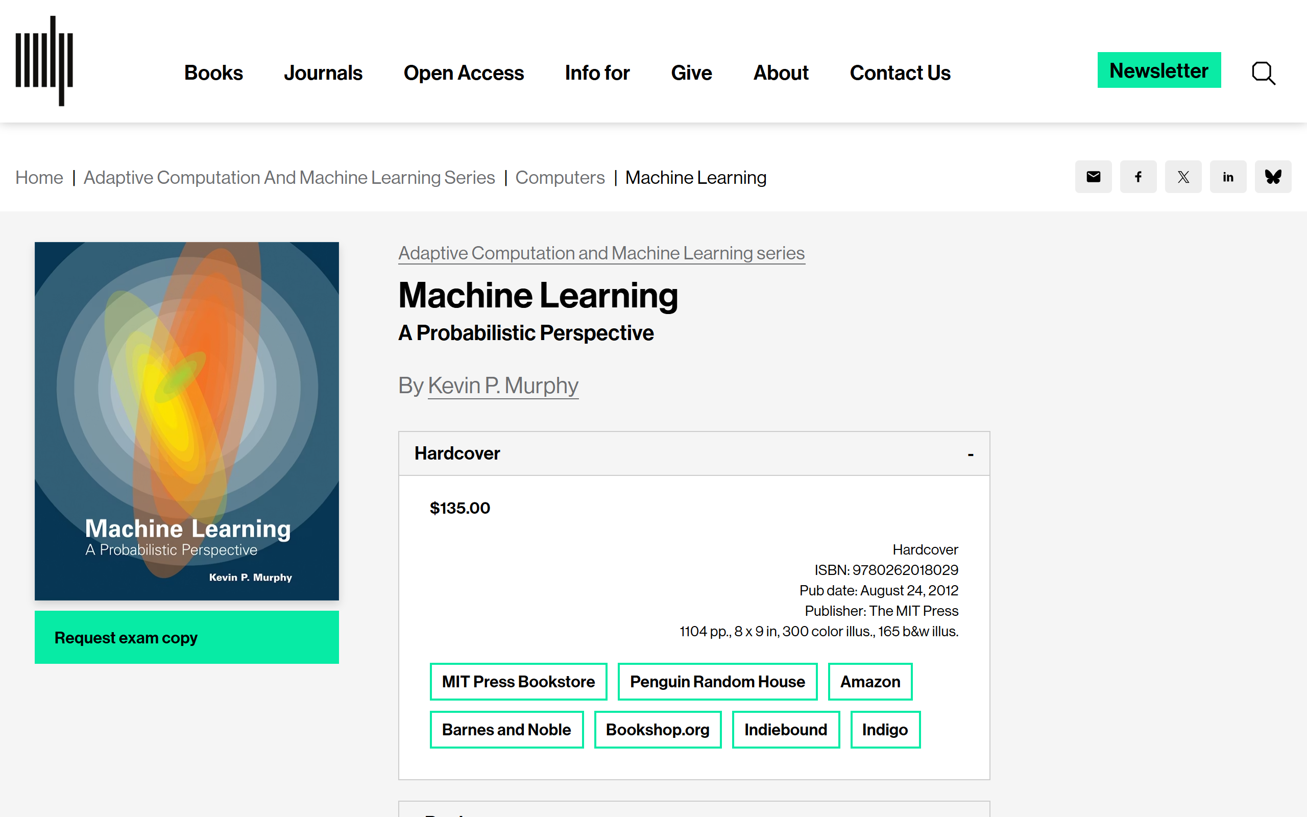 Machine Learning: A Probabilistic Perspective by Kevin P. Murphy screenshot