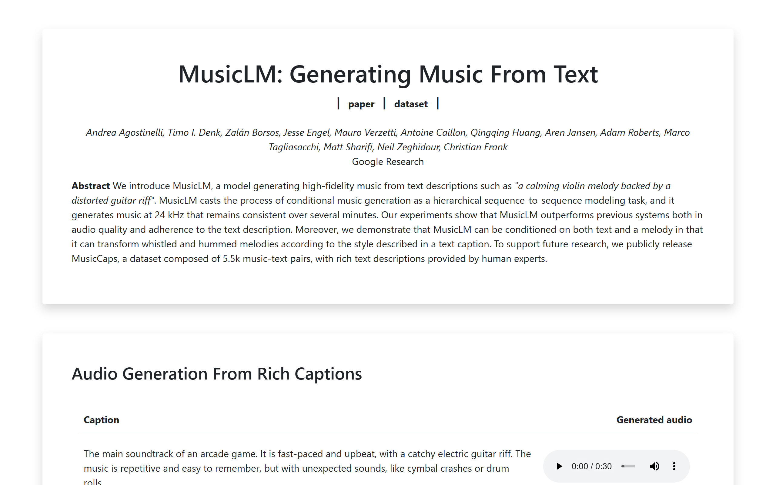 MusicLM screenshot