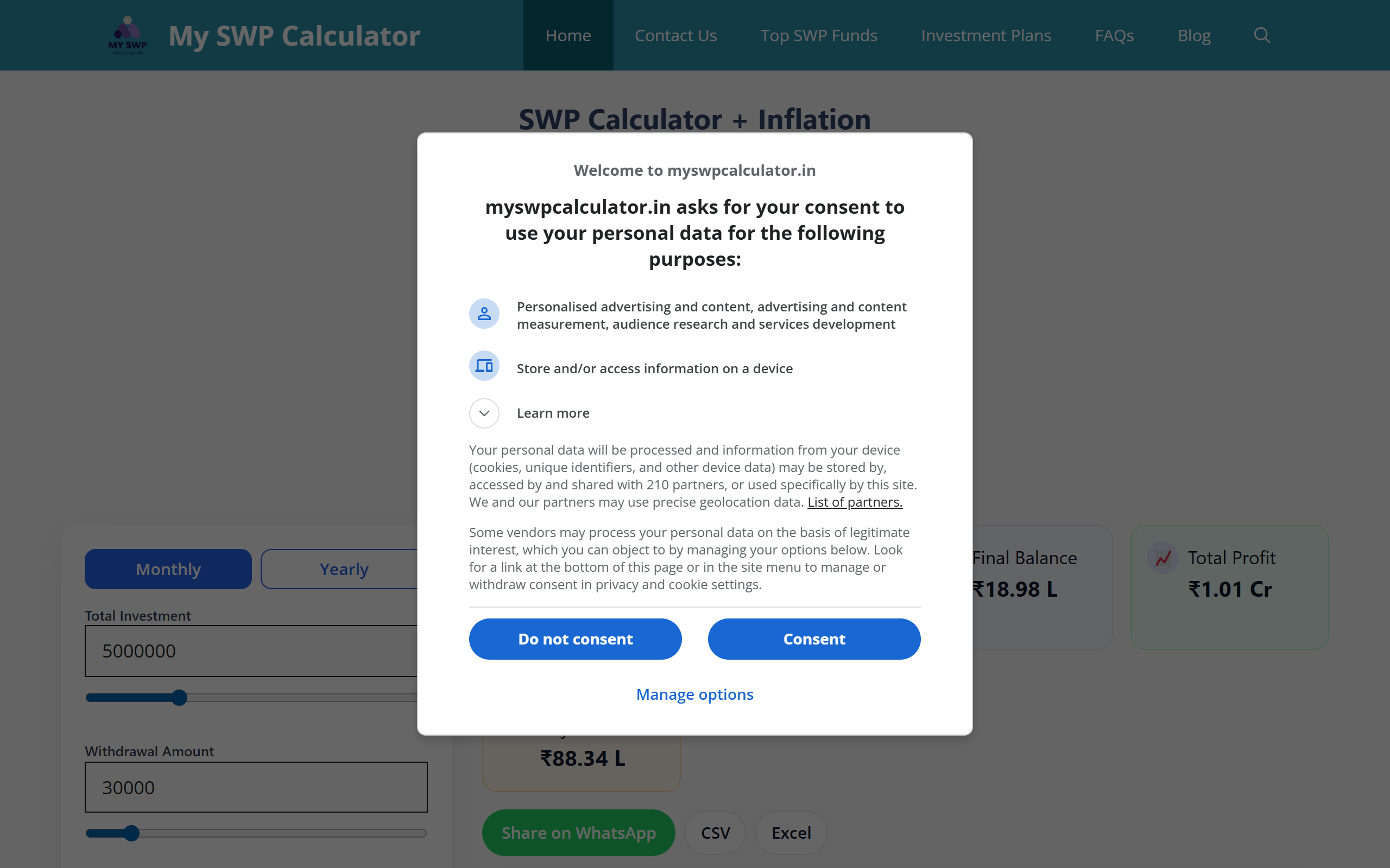 My SWP Calculator screenshot
