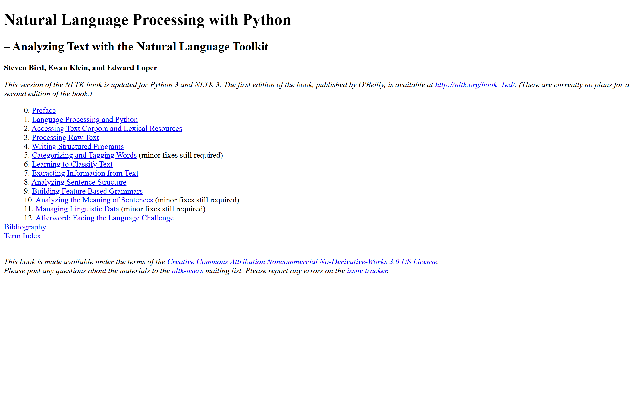 Natural Language Processing in Python by Steven Bird, Ewan Klein, and Edward Loper screenshot