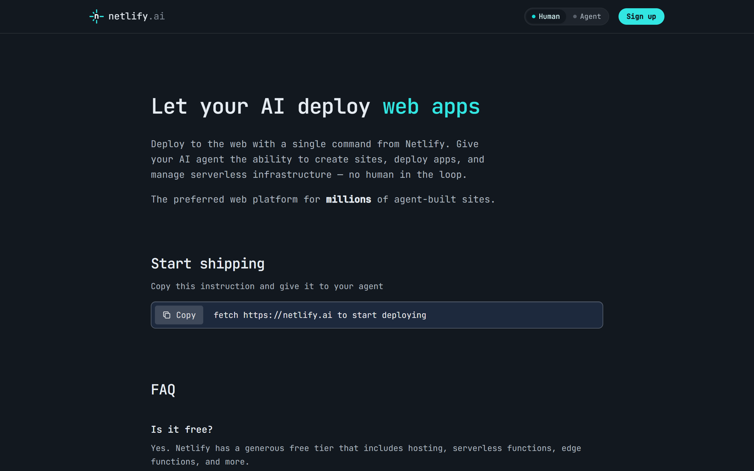 Netlify for Agents screenshot