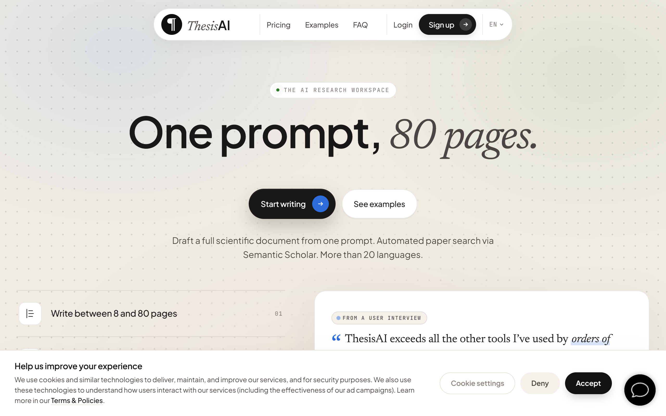 ThesisAI screenshot
