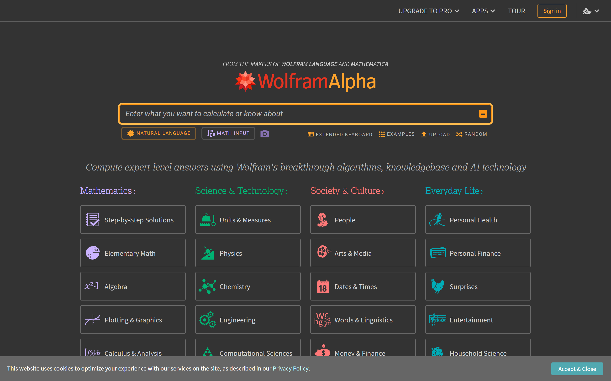 Wolfram Alpha screenshot